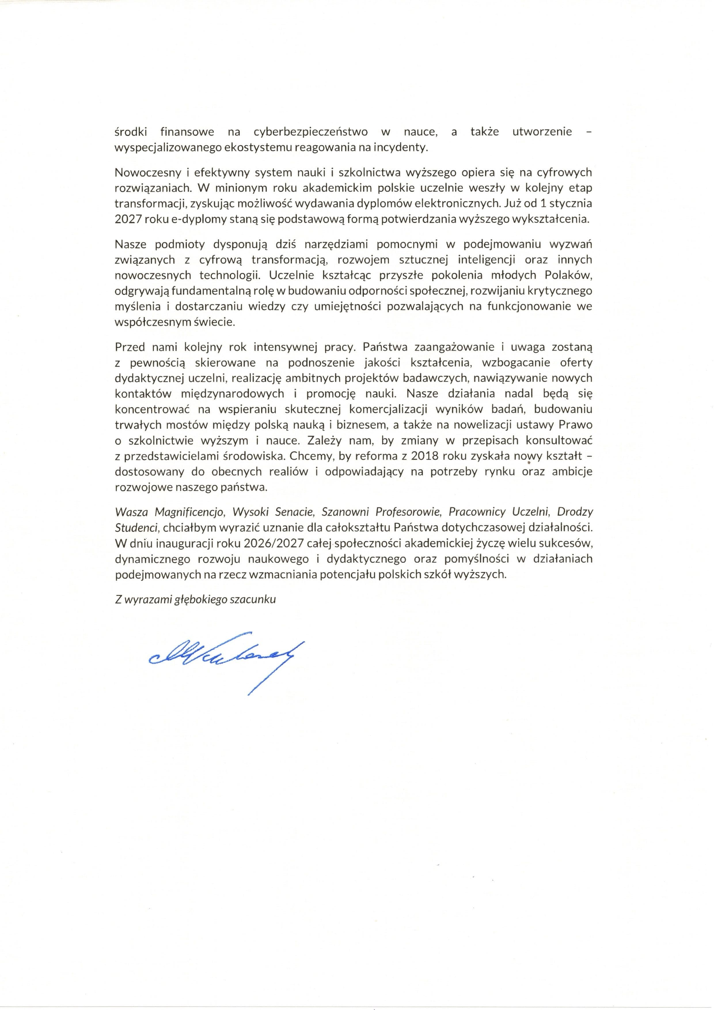 Zdjęcie galerii do artykułu Pisma gratulacyjne z okazji Jubileuszu 25-lecia i Inauguracji Roku Akademickiego 2026/2027