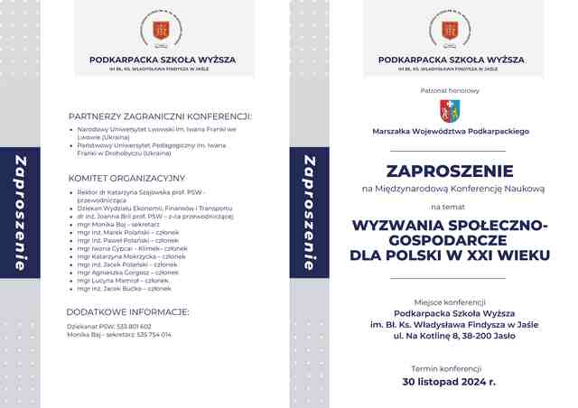 Miedzynarodowa Konferencja Naukowa 2024 - Podkarpacka Szkoła Wyższa w Jaśle